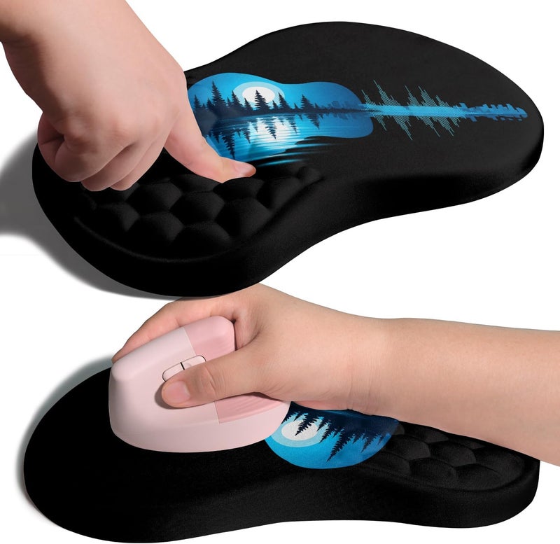 Armanza Ergonomic Joint Wrist Support Mouse Pad with Memory Foam Cushion Massage Bump, Carpal Tunnel Pain Relief Mousepad Slope Design for Wrist Rest, 11.8x7.9 in, Guitar - Image 1